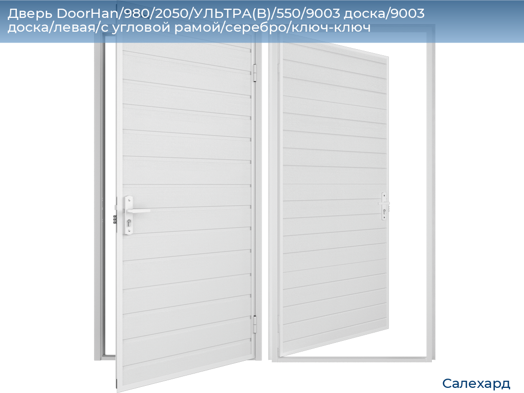 Дверь DoorHan/980/2050/УЛЬТРА(B)/550/9003 доска/9003 доска/левая/с угловой рамой/серебро/ключ-ключ, salekhard.doorhan.ru