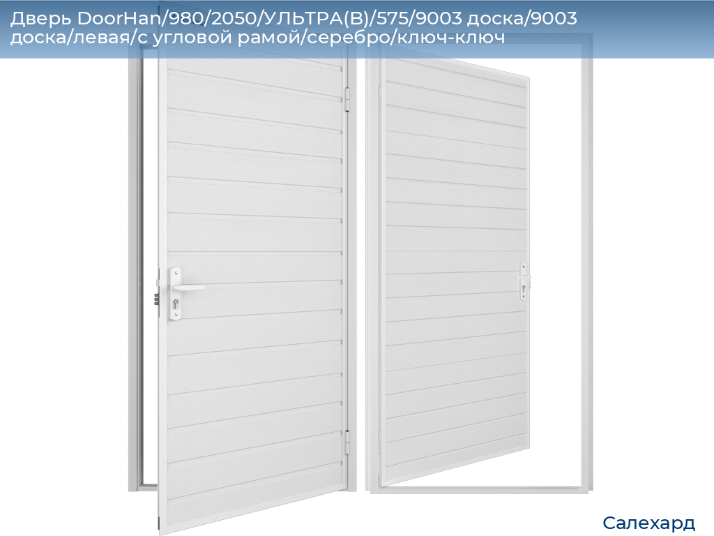 Дверь DoorHan/980/2050/УЛЬТРА(B)/575/9003 доска/9003 доска/левая/с угловой рамой/серебро/ключ-ключ, salekhard.doorhan.ru