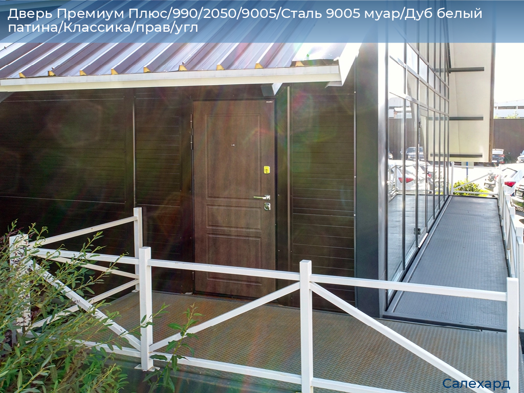 Дверь Премиум Плюс/990/2050/9005/Сталь 9005 муар/Дуб белый патина/Классика/прав/угл, salekhard.doorhan.ru
